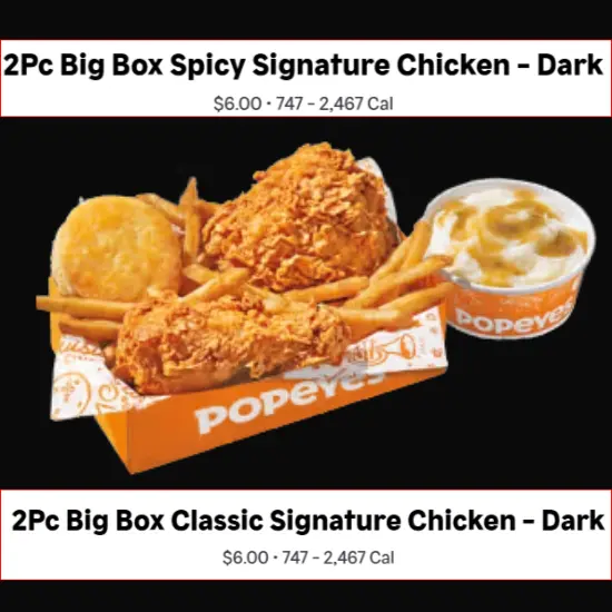 Popeyes Menu With Prices 14 2 pc big box classic or spicy signature chicken with price